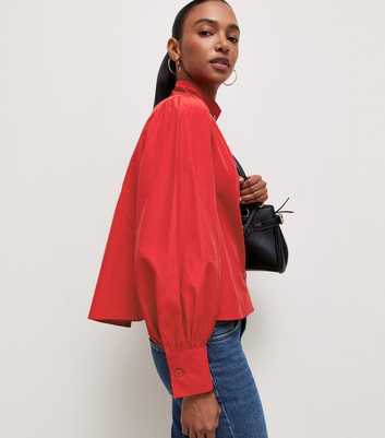 Bright Red Funnel Neck Short Shirt