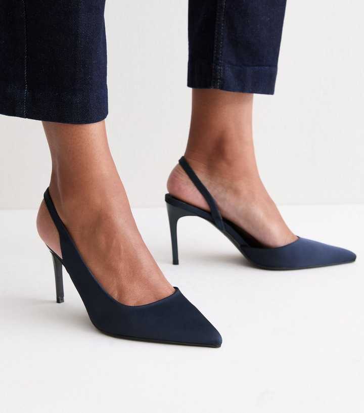 Navy Satin Slingback Stiletto Court Shoes
