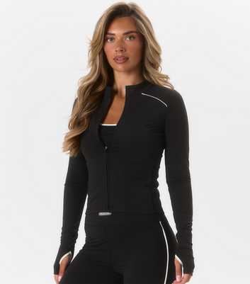 Peach:Fit Black Harlyn Zip Front Sports Top
