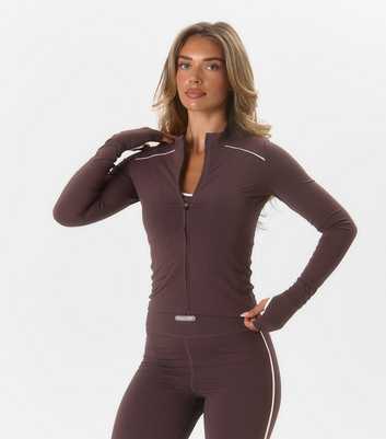 Peach:Fit Dark Brown Harlyn Zip Front Sports Top