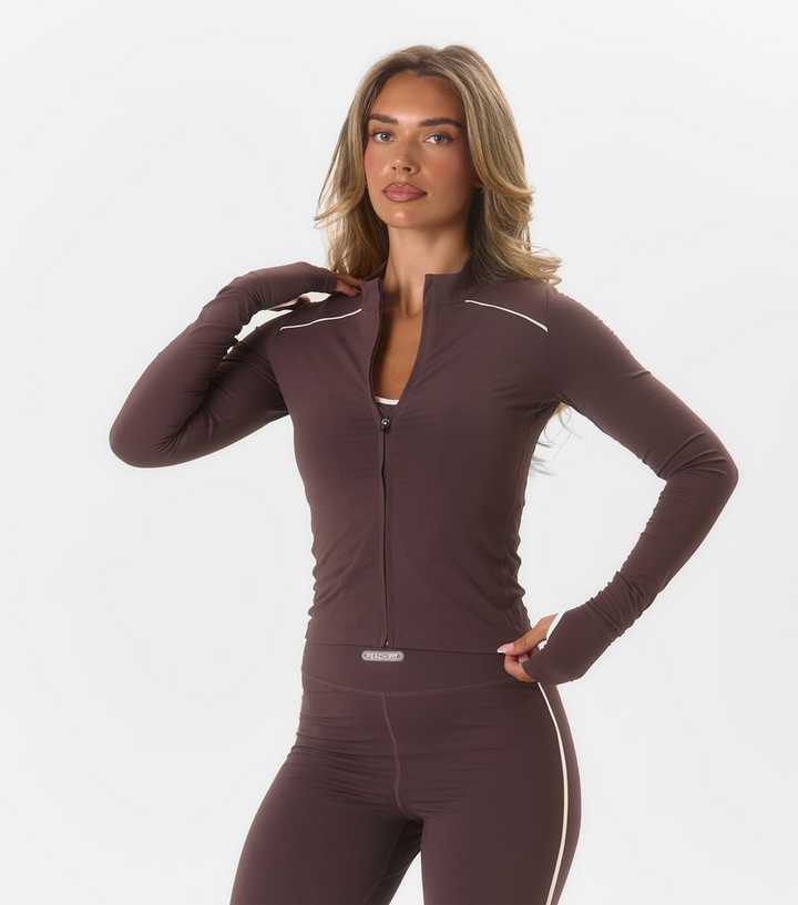 Peach Fit Dark Brown Harlyn Zip Front Sports Top