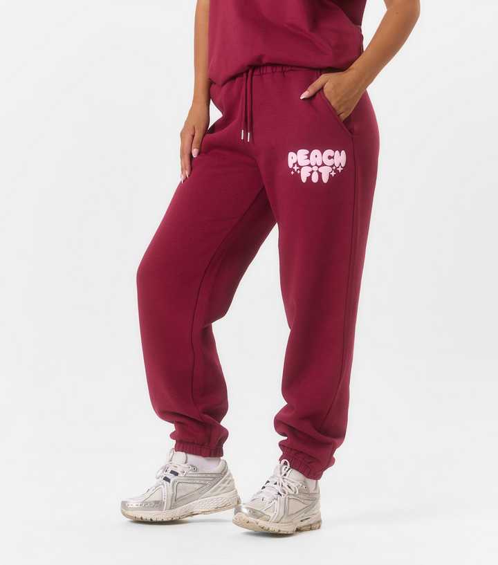 Peach:Fit Dark Burgundy Cuffed Joggers