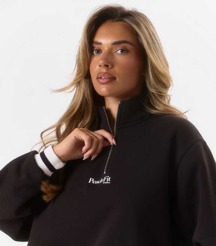 Peach:Fit Black 1/4 Zip Up Long Sleeve Jumper