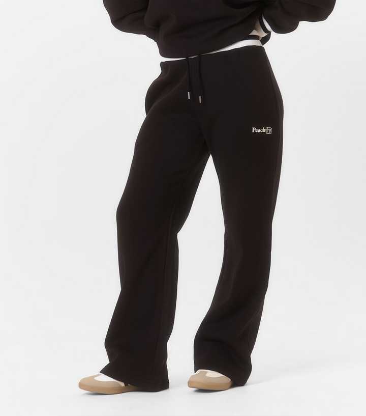 Peach:Fit Black Stripe Waistband Wide Leg Joggers