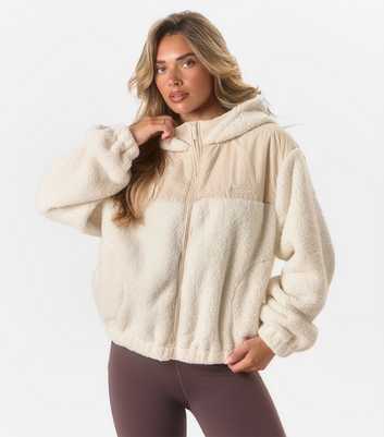 Peach Fit Cream Quarter Zip Hooded Leona Jacket