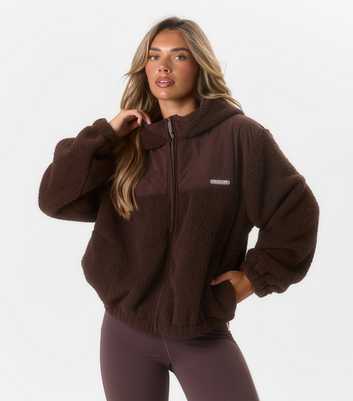 Peach Fit Dark Brown Zip Up Hooded Leona Jacket