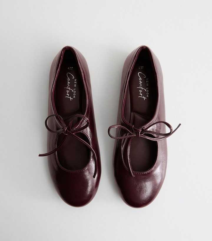 Dark Brown Patent Faux Leather Tie Front Mary Jane Flats