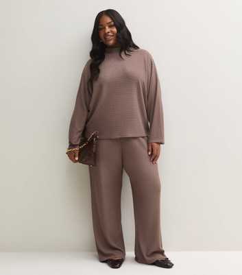Curves Mink Ribbed Wide Leg Trousers