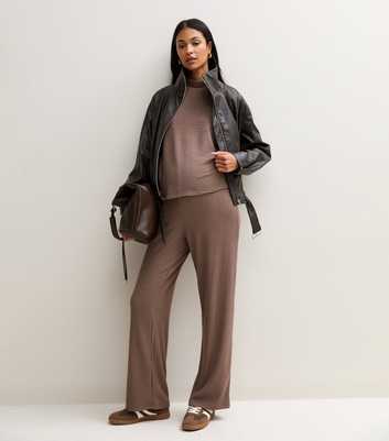 Maternity Mink Soft Touch Ribbed Wide Leg Trousers
