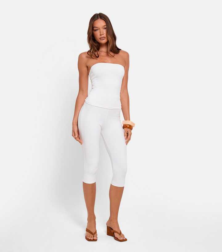 Public Desire White High Waist Capri Trousers