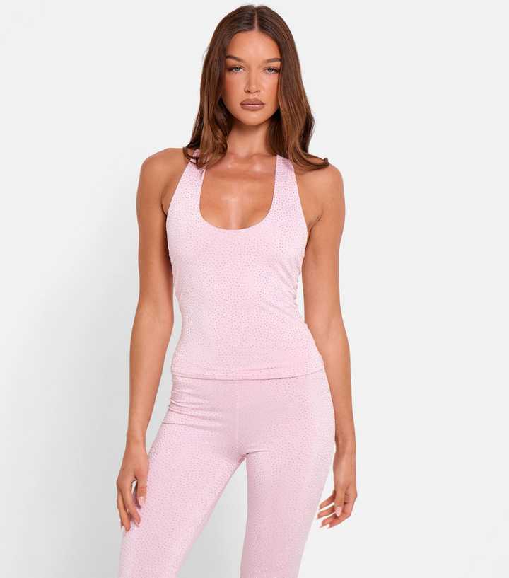 Public Desire Light Pink Rhinestone Embellished Halter Neck Top
