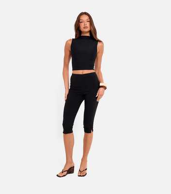 Public Desire Black High Waist Capri Trousers