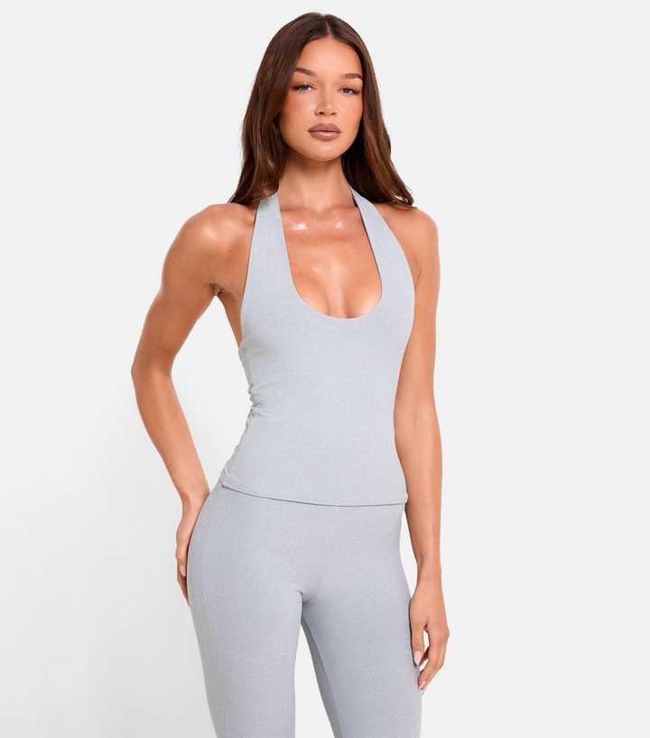 Public Desire Light Grey Scoop Neck Halter Top