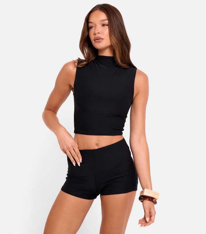 Public Desire Black Slinky High Waist Shorts