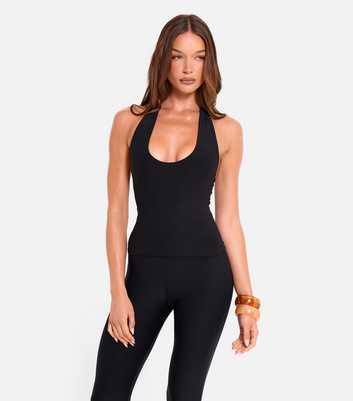 Public Desire Black Scoop Neck Halter Top