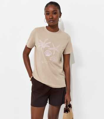 Mink Cotton Palm Shell Print Relaxed T-Shirt