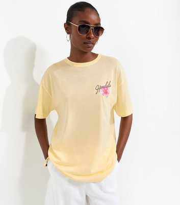 Light Yellow Cotton Honolulu Print Oversized T-Shirt