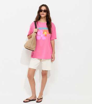 Pink Cotton Santorini Print Oversized T-Shirt