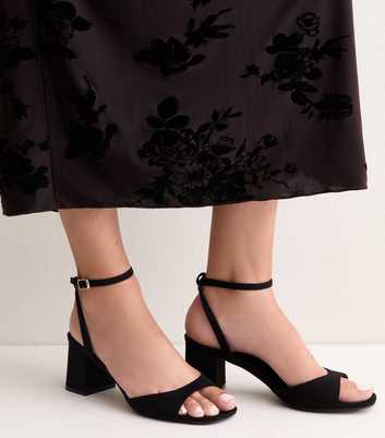 Black Faux Suede Block Heel Sandals