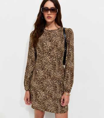 Brown Animal Print Long Sleeve Mini Dress