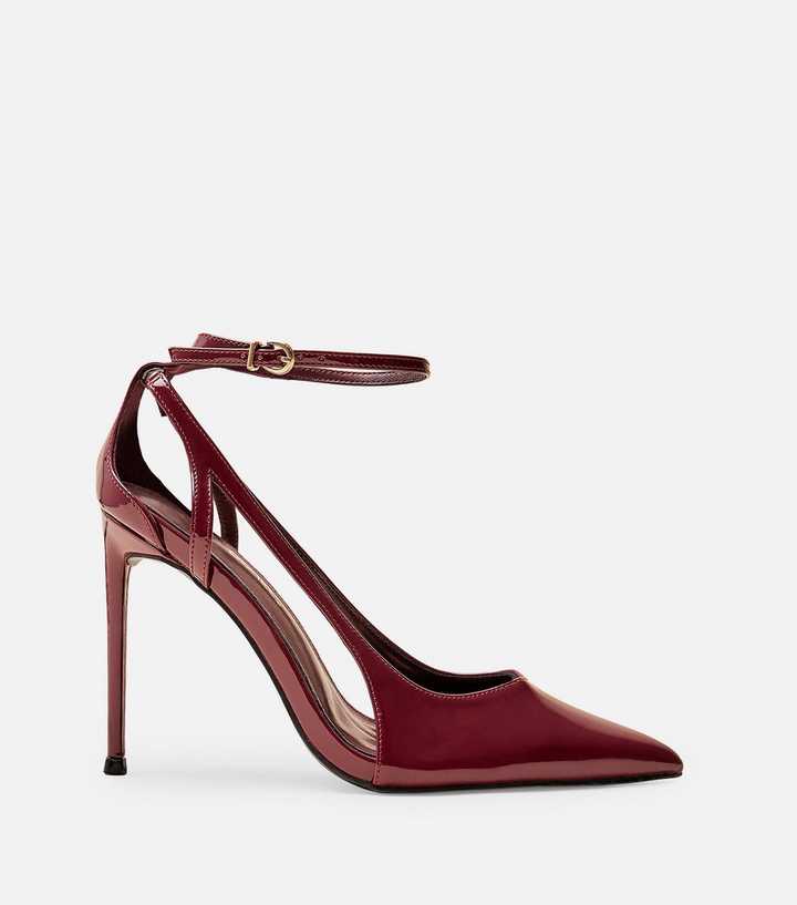 Public Desire Dark Burgundy Faux Patent Leather Court Shoes