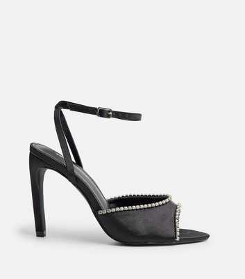 Public Desire Black Satin Caught On Embroidered High Heels