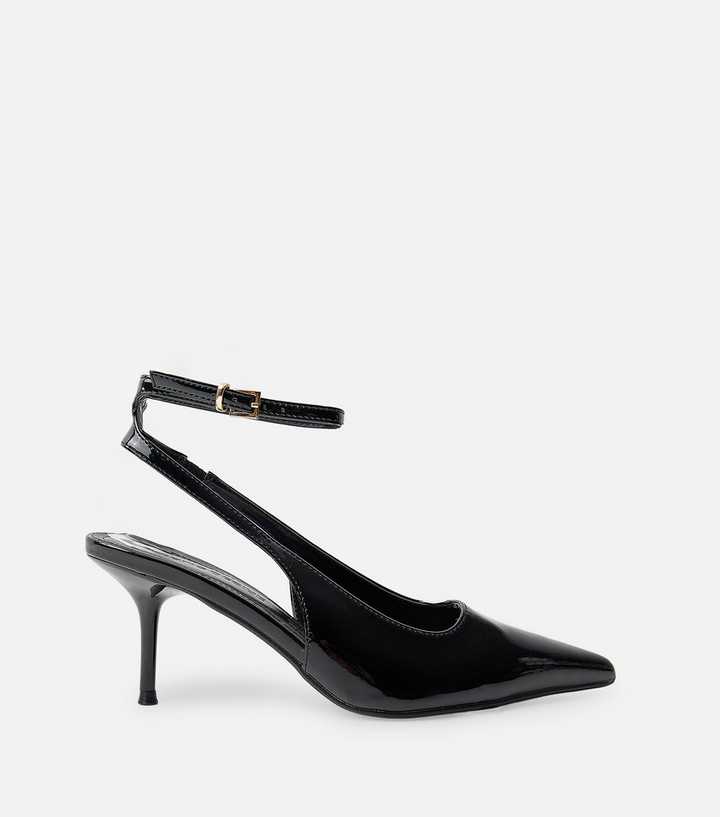 Public Desire Black Faux Patent Leather Court Heels