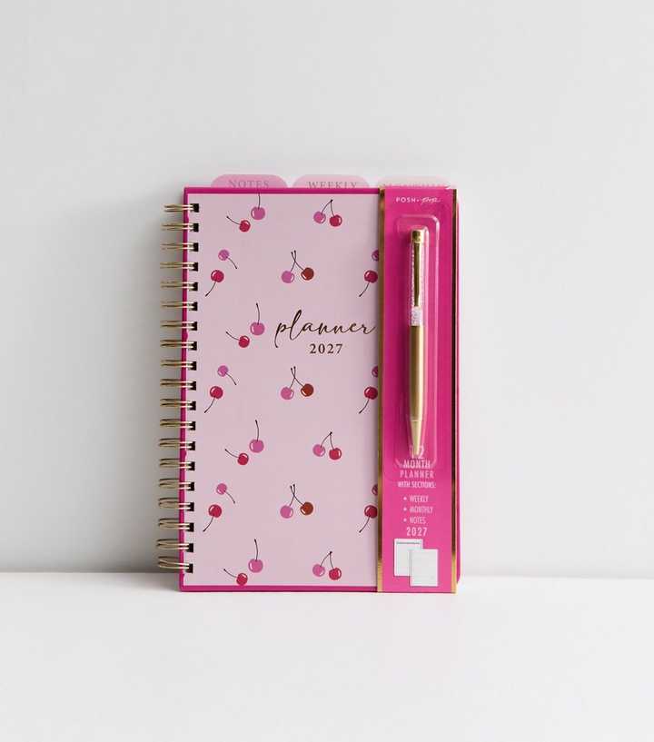 Pink Cherry Print Weekly Planner and Pen Set