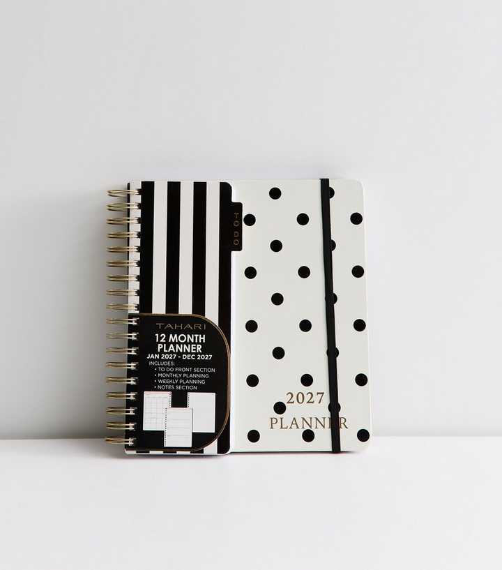 Black Striped Polka Dot 12 Month Planner