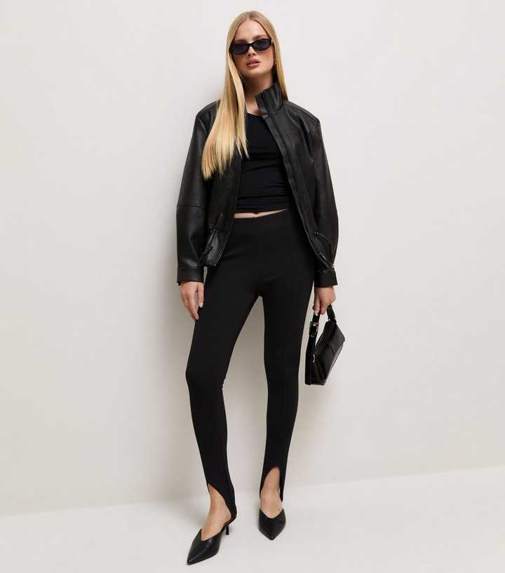 Black Cotton Rich High Waisted Stirrup Leggings