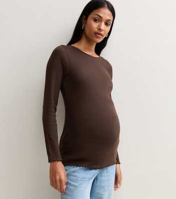 Maternity Dark Brown Cotton Rich Babylock Top
