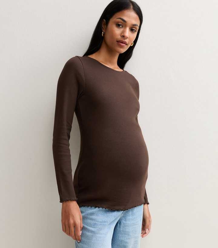 Maternity Dark Brown Cotton Rich Babylock Top