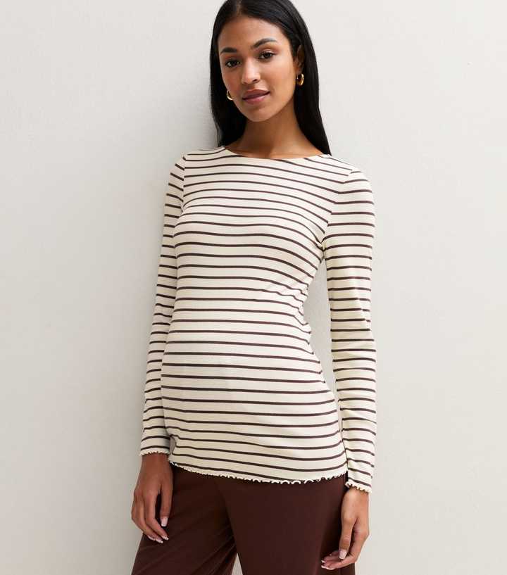 Maternity Cream Cotton Rich Horizontal Stripe Babylock Top