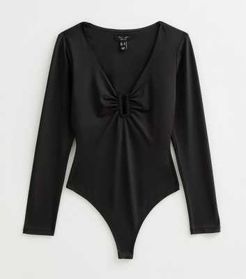 Petite Black Jersey Notched V-Neck Bodysuit