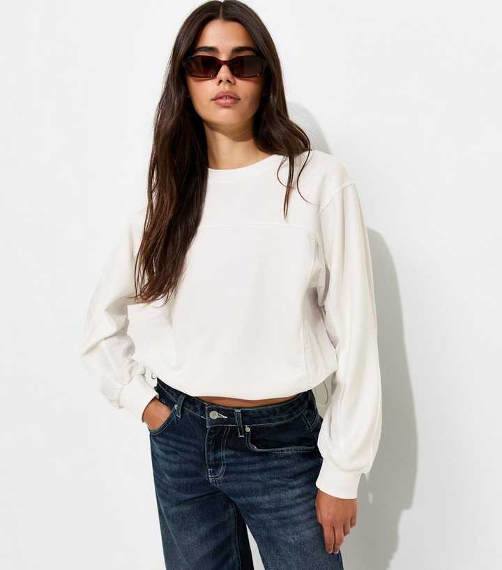 Cream Panelled Drawstring Hem Sweatshirt