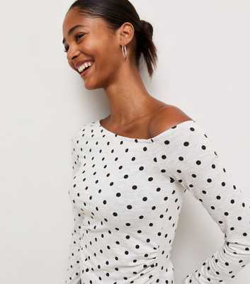 Grey Polka Dot Long Sleeve Off the Shoulder Top