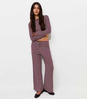 Red Cotton Rich Striped Wide Leg Drawstring Trousers