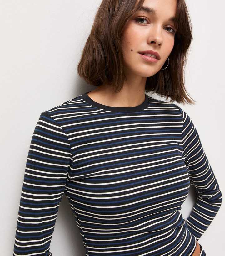 Navy Cotton Rich Stripe Long Sleeve Top