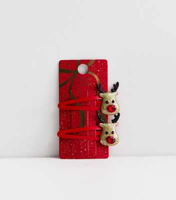 Pack of 2 Bright Red Reindeer Hair Clips