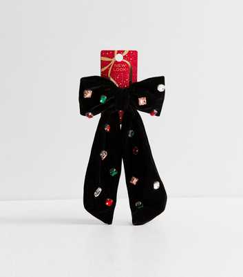 Black Velvet Diamanté Bow Hair Clip
