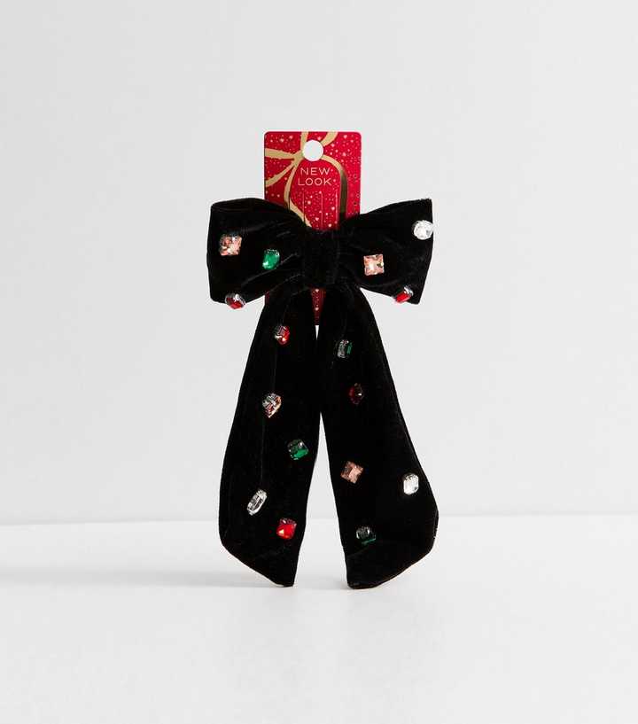 Black Velvet Diamanté Bow Hair Clip