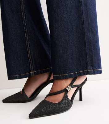 Black Woven Pointed Toe Slingback Pumps
