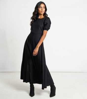Arch Black Puff Sleeve Midi Dress