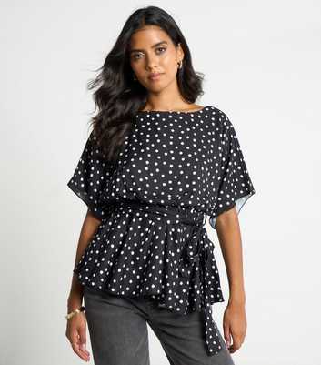 Arch Black Polka Dot Peplum Batwing Top