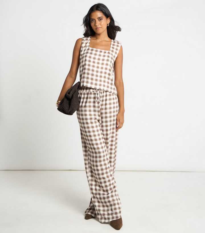 Arch Brown Gingham Wide Leg Trousers
