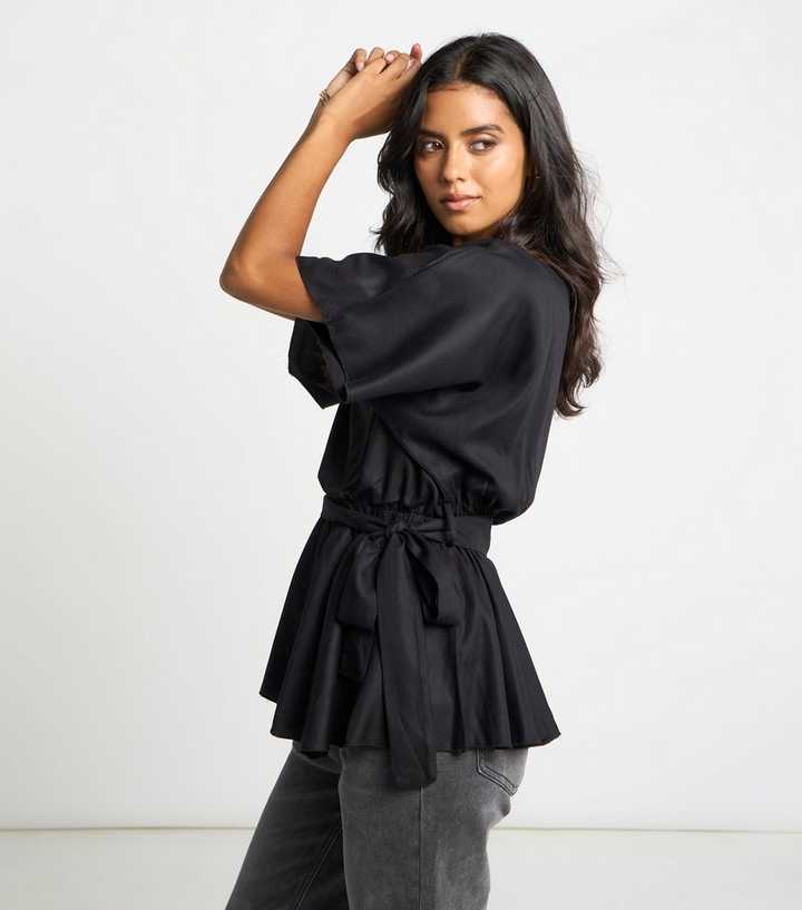 Arch Black Draped Peplum Batwing Top