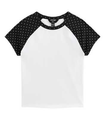Girls White Cotton Rich Spot Print Raglan Sleeve T-Shirt