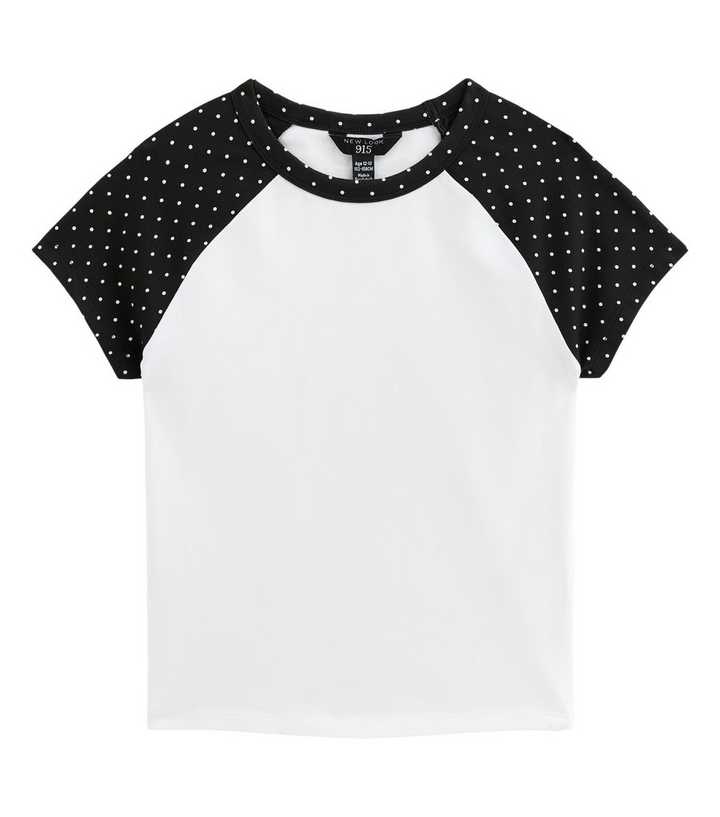 Girls White Cotton Rich Spot Print Raglan Sleeve T-Shirt