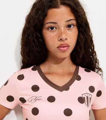 Girls Light Pink 07 Spot Print V-Neck T-Shirt