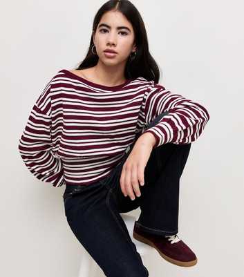Girls Red Stripe Cinched Waist Long Sleeve Top